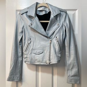 IRO Metallic Baby Blue Moto Jacket